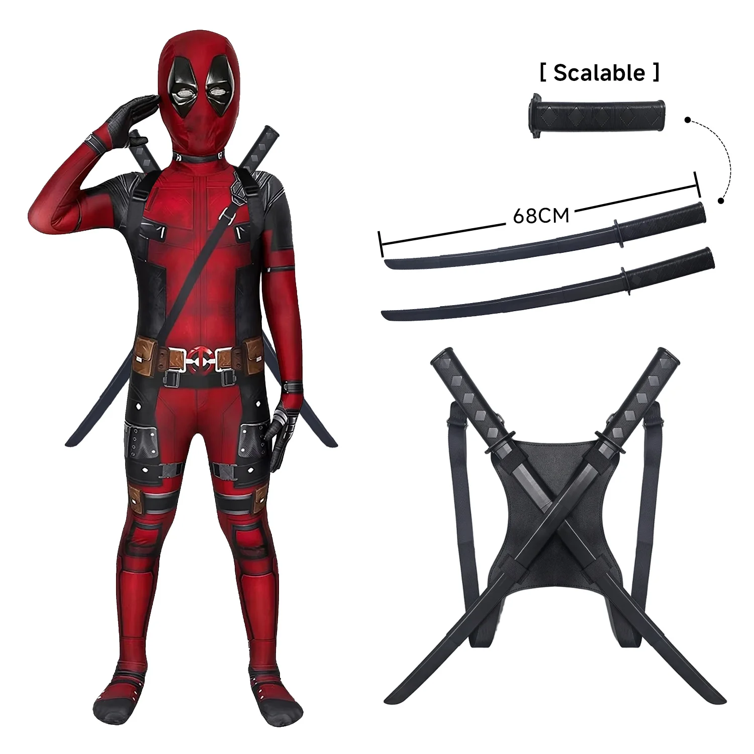 Ensemble d'épées télescopiques Deadpool, costume de super-héros, costume de cosplay d'Halloween, combinaison Deadpool, costume de festival, cadeau