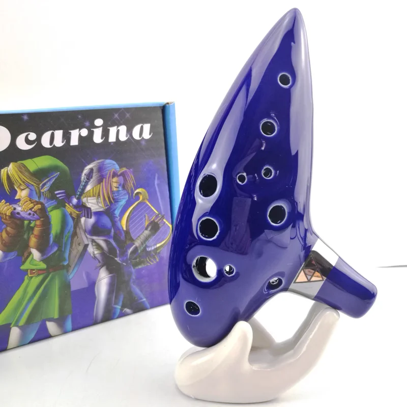 The Legend Of Zelda Ocarina Of Time 12 Fori Ceramica Alto C Ocarina Flute Blue Inspired Time Collana Di Regali Per Strumenti Musicali