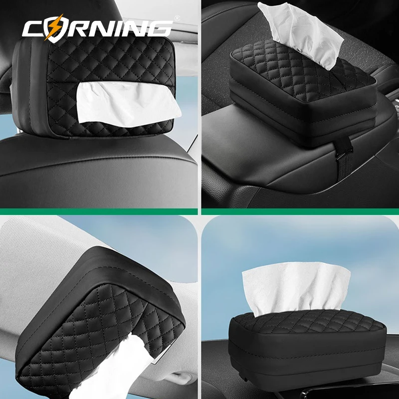 Universeller Auto-Taschentuchboxhalter mit Verstellbarem Riemen PU-Leder Auto-Serviettenspender für Armlehne Sitz Sonnenblende Hängende Papiertuchbox – Detail 4