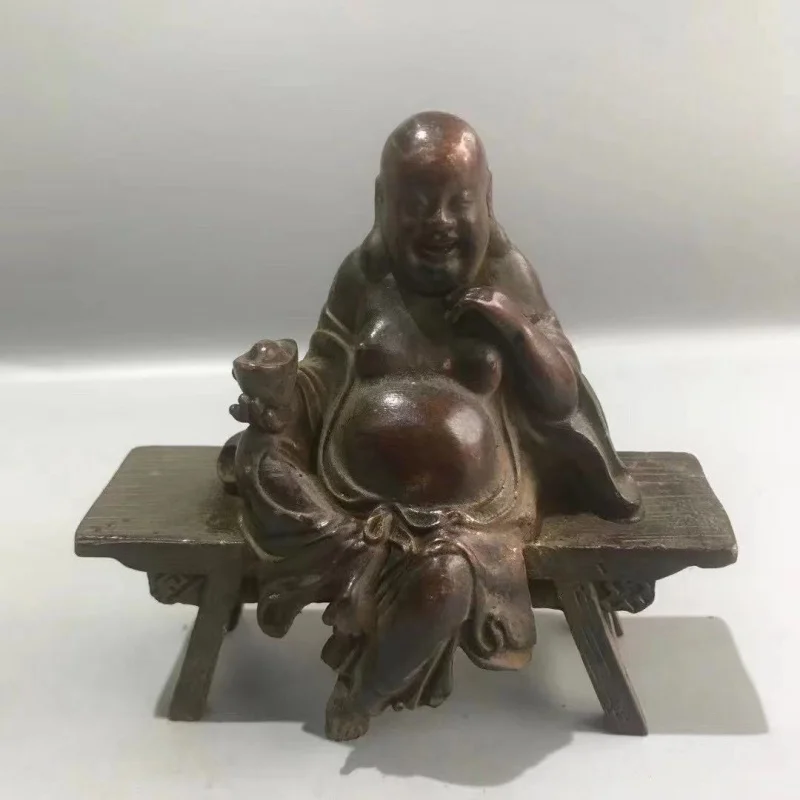 

Antique Copper Bench Buddha Ornaments Free Milai Buddha Tea Table Decoration Home Decoration Crafts One Piece Dropshipping