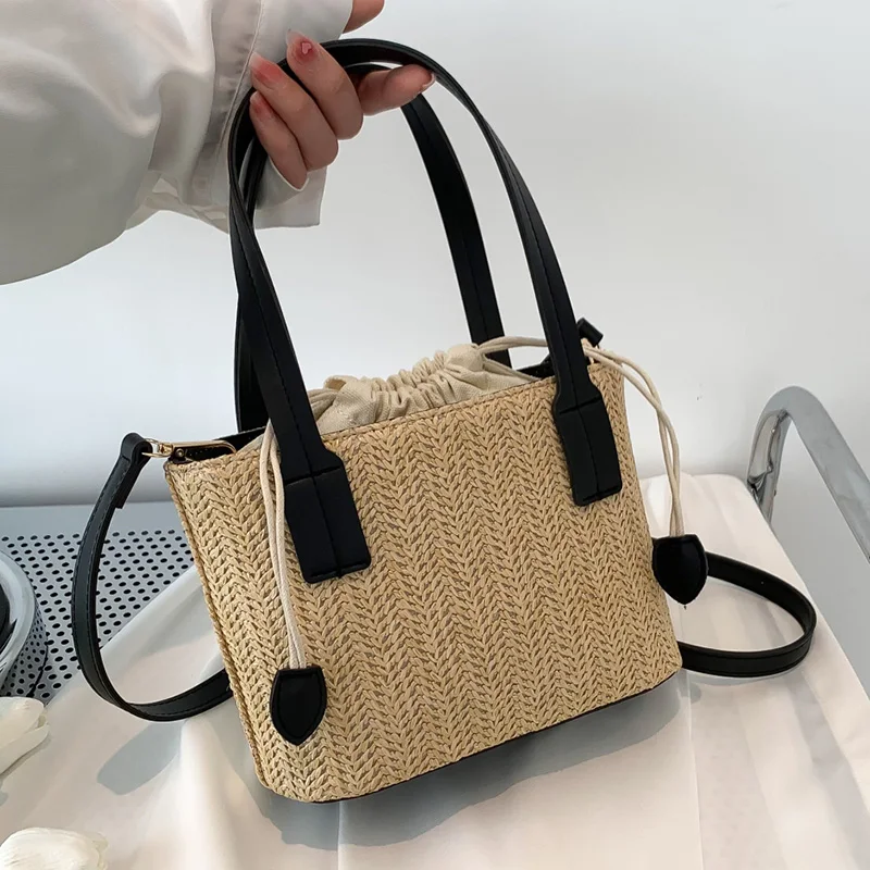 Small Straw Bucket Bags For Women 2023 Summer Crossbody Bags Lady Travel Purses And Handbags