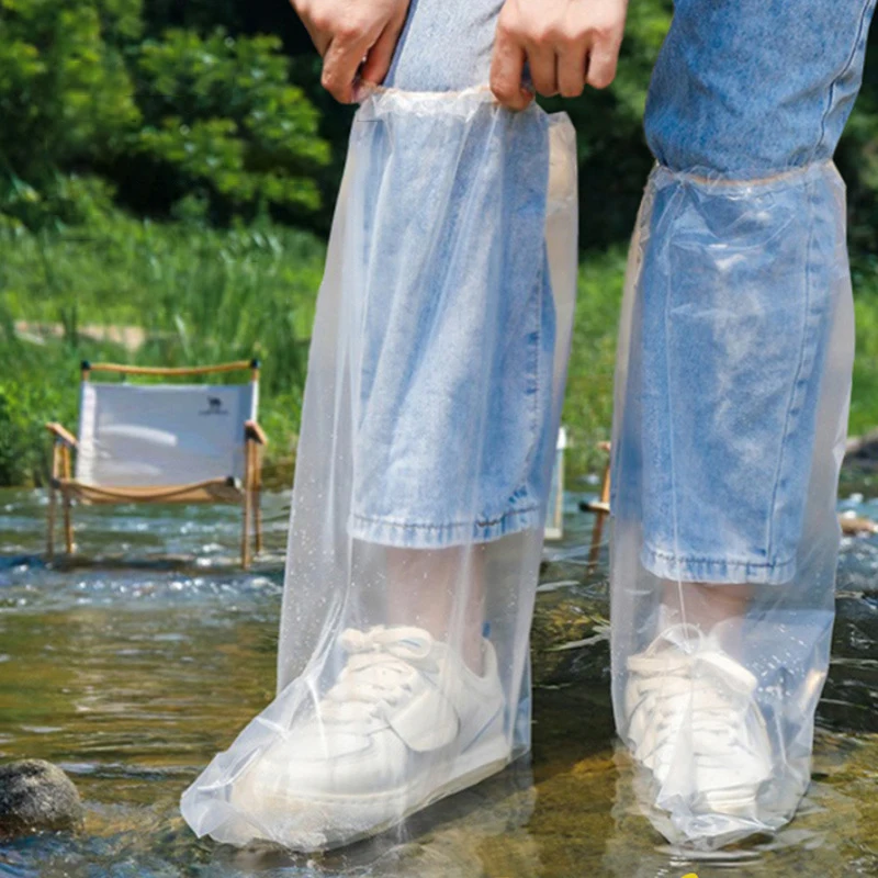 10 Stück regnerische Einweg-Überschuhe, transparente, dicke, verschleißfeste, wasserdichte Isolations-Fußabdeckungen aus Kunststoff für den Außenbereich – Detail 7