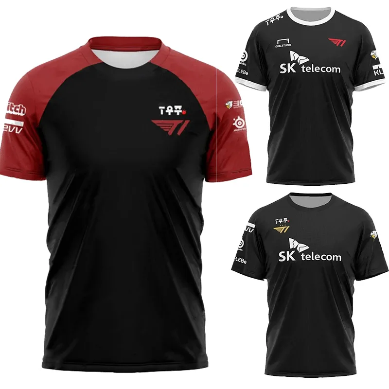 

2023 LOL T1 Red Black Jersey LCK SKT Faker Keria Zeus Oner Gumayusi Men Women Fan Custom T Shirt Uniform E-Sport Hombre Top Tees