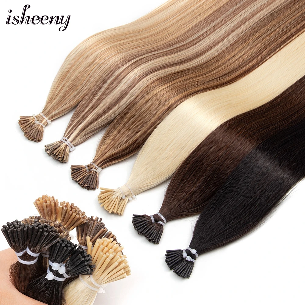 Straight I Tip Hair Extensions Human Hair 16"-24" Fusion Tip Micro Ring Machine Remy Real Human On Capsule 50pcs
