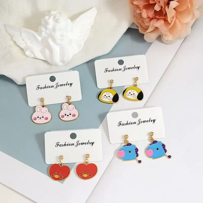 Neue BT21 Koya RJ Shooky Cooky Chimmy Ohrringe Hochwertige Farbdruck-Puppen Ohrringe in Puppenform Kreatives Mädchenherz Niedliches Dekoratives Geschenk – Detail 9