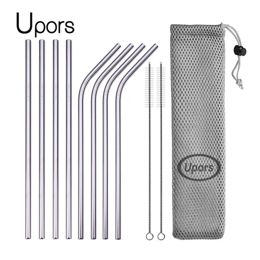 upors-reusable-drinking-straw-304-stainless-steel-straws-straight-bent-metal-straw-with-cleaner-brush-pouch-wholesale