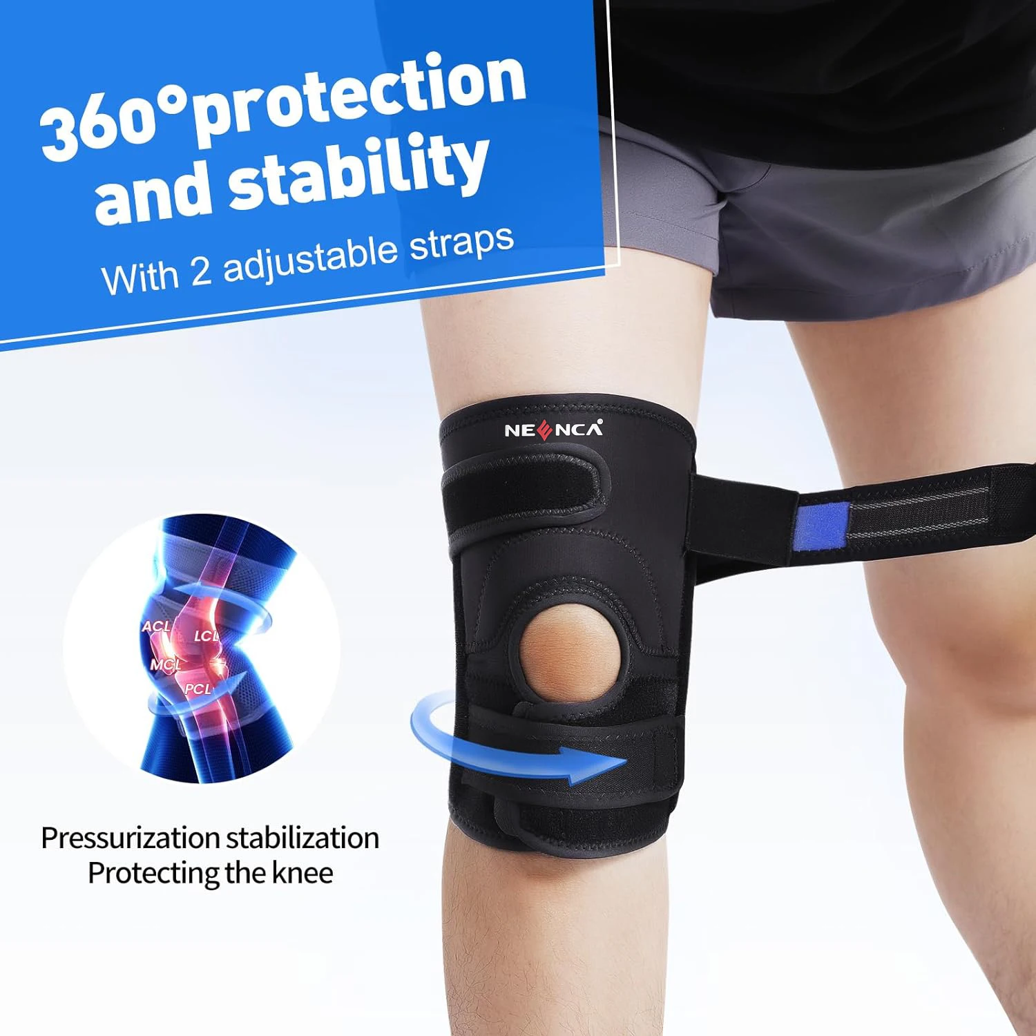 NEENCA Knee Brace Support  with Side Stabilizers for Knee Pain Arthritis Meniscus Tear, ACL, Injury Recovery, Running, Workout