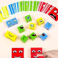 Face Changing Cube Building Blocks Board Game Wood Puzzle Montessori Expression Wooden BlocKs for Children Battle Table Game 2