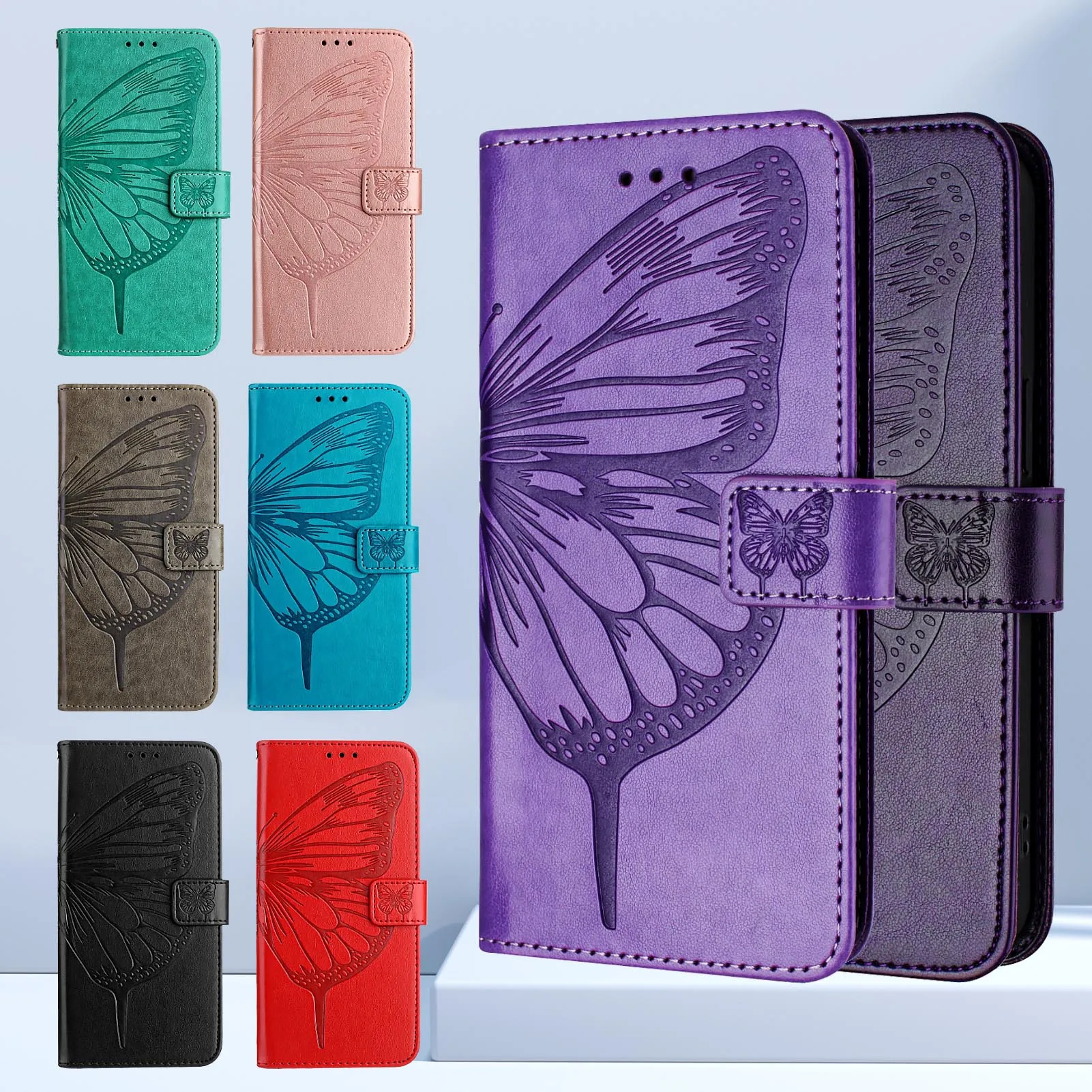 Butterfly Wing Pattern Lanyard Leather Flip Wallet Book Cover Case
