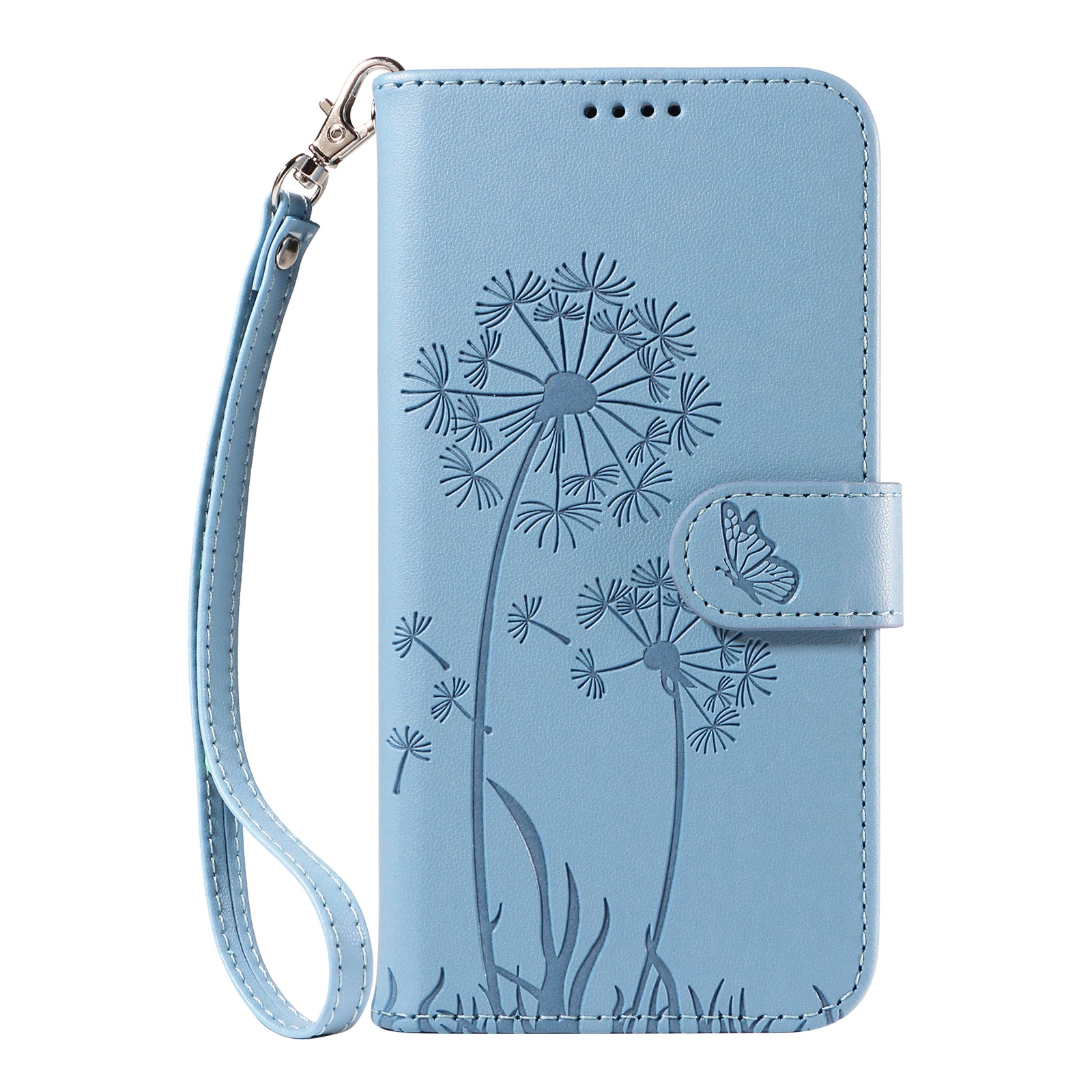 Dandelion Embossed Leather Wallet Flip Case with Card Holder