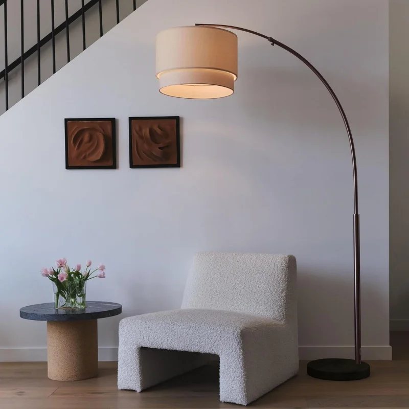 

Brightech Mason Arc Floor Lamp - Modern Corner Standing Lamp with Unique Hanging Drum Lamp Shade for Living Room - Bright Overhe