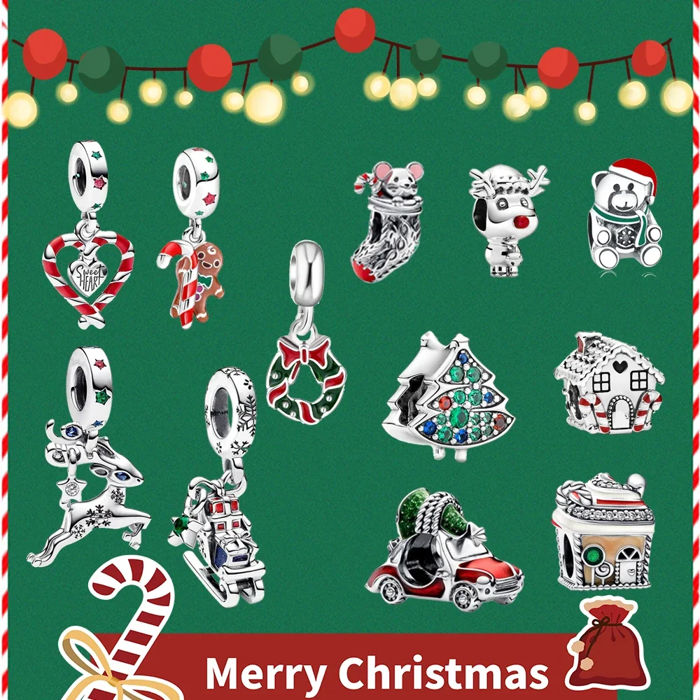 

Christmas Day 925 Sterling Silver Christmas Tree Biscuit Santa Claus Bead Pendant Fit Pandora Bracelet Party Souvenirs Date Gifs