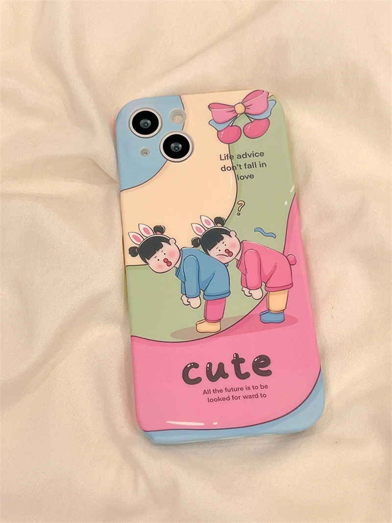 Colored Cute Rabbit Girl Case For iPhone 14 13 12 11 Pro XS MAX XR 7 8 Plus SE2020 Silicone