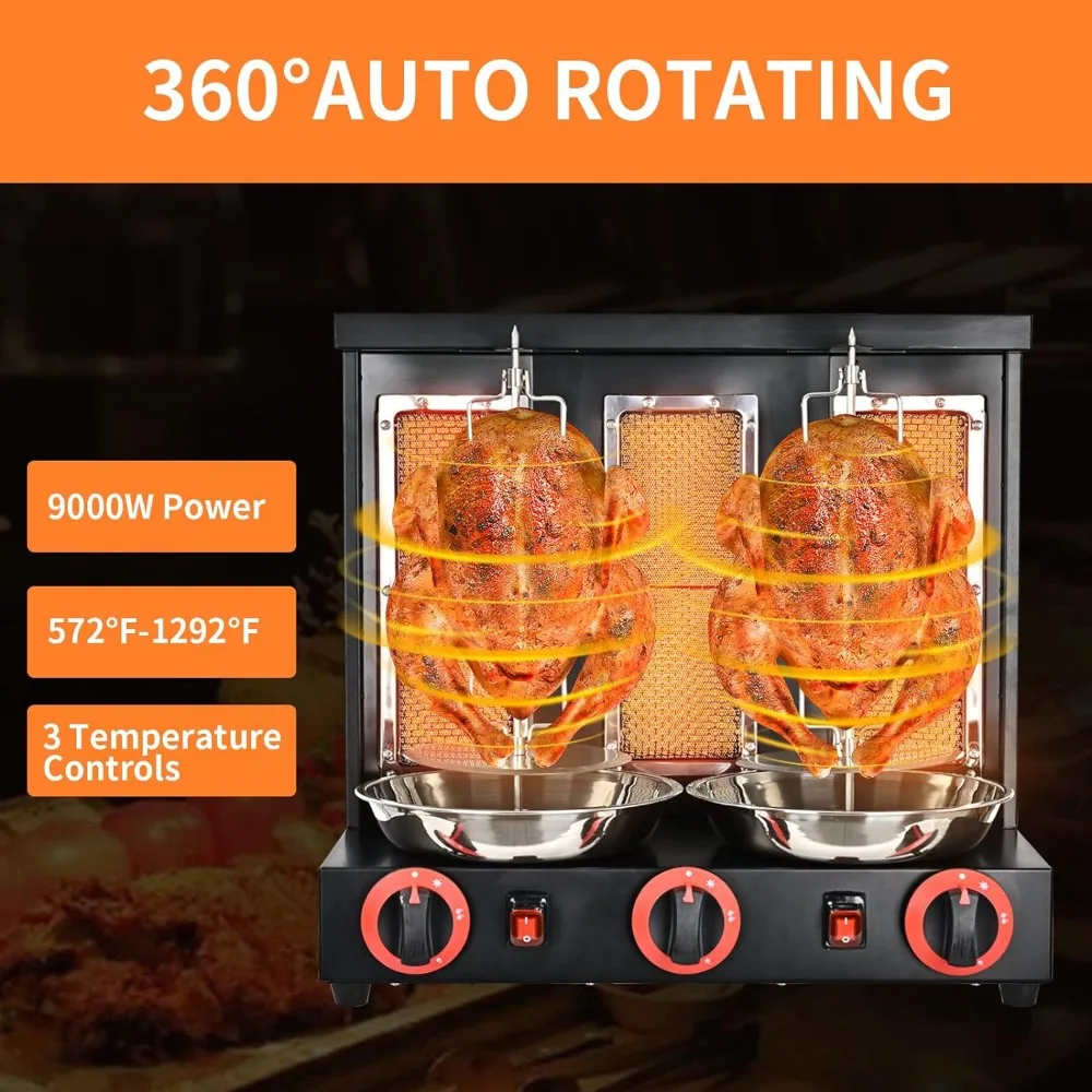 Shawarma Machine Commercial, Automatic Shawarma Machine Propane Vertical Broiler with 3 Burners,Free Meat Catch Pan 4