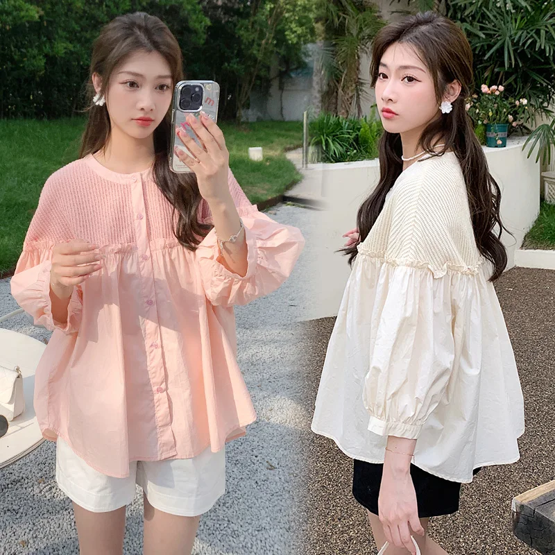 V73668# Pregnancy Pants Korean Clothes Tops Women Belly Support Pants Suits Summer Maternity Set