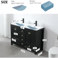 Bathroom Organizers, Bathroom Vanities Cabinet With Sink Combo Set, Undermount Double Resin Sink Thickened Wood, Matte Black Fau 2
