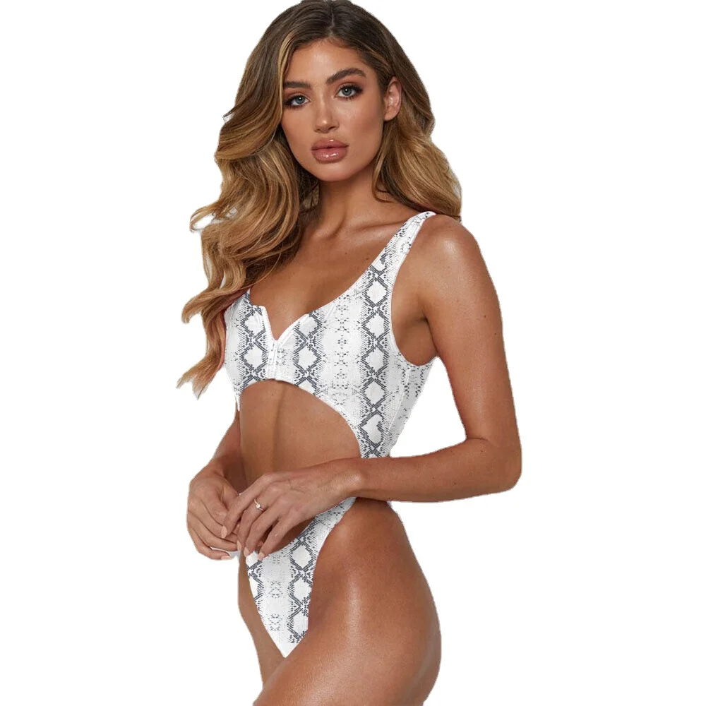 

Snake Print Monokini Swimsuit Swimwear One Piece Bathing Suit Women Fashion M