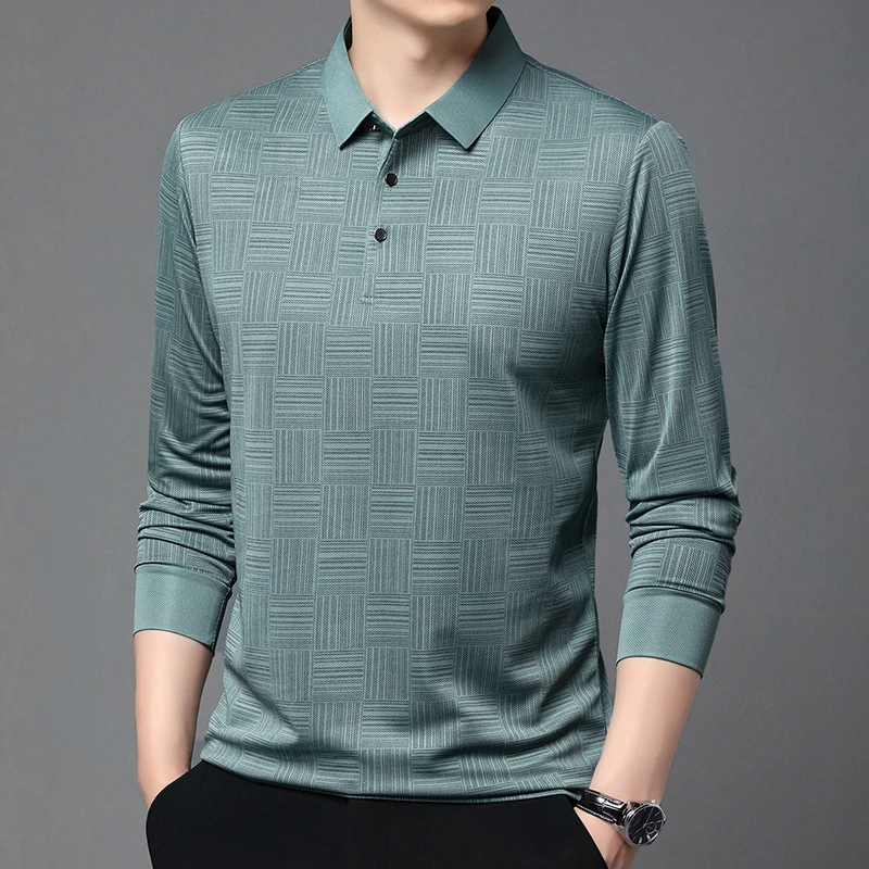 Neues Herren Business Casual Langarmhemd einfarbiges Polos hirt modisch atmungsaktiv bequem vielseitig Top – Detail 9