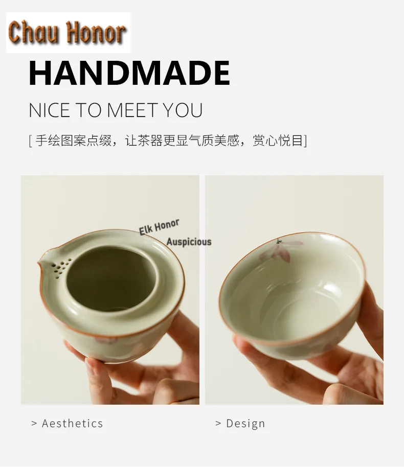 Pure Hand-painted Powder Orchid Travel Tea Set Kit Boutique 1 Pot 2 Cups Tea Maker Organizer Portable Picnic Handbag Supplies