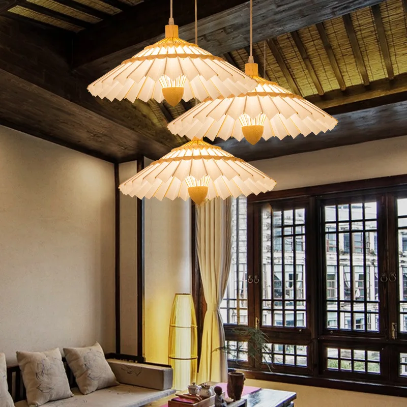 

Bamboo umbrella chandelier Japanese Zen teahouse club lamp tatami creative new Chinese bamboo restaurant umbrella lamp