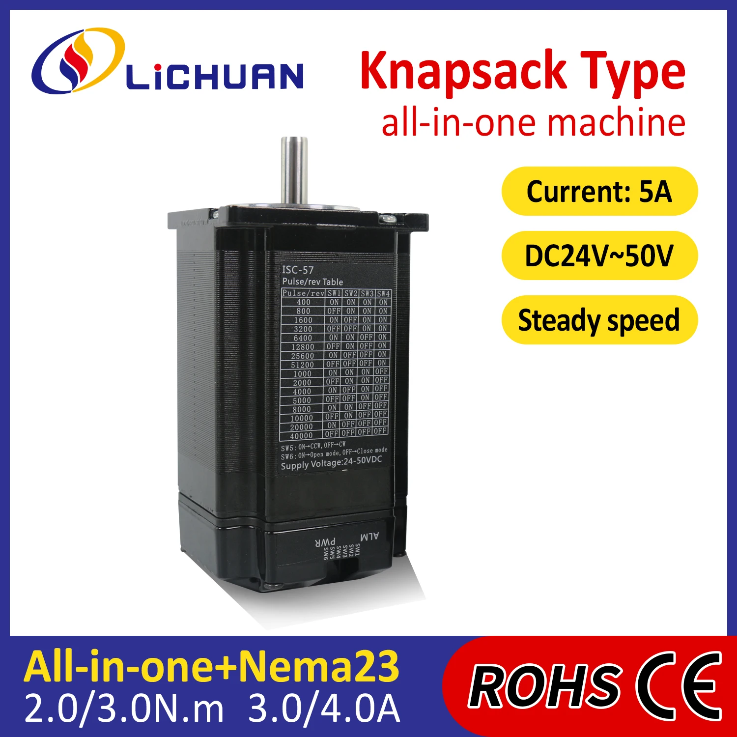 Lichuan 36V 3A/4A 1000PPR 2/3N.m Integrated StepperMotor 2Phase Nema23 ClosedLoop Integrated Stepper Motor Driver for New Energy