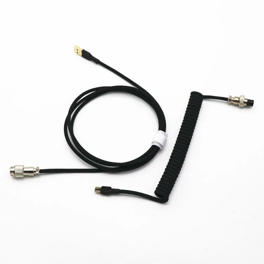 tipo Enrolado Preto Branco da Mola Usb da Forma de z Único Animal de Estimação Sleeved do Cabo da Bobina de c para o Cabo Mecânico do Teclado com Aviador Gx12 - Imagem 3