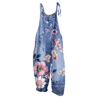 Women Jumpsuits Summer Overalls Boho Vintage Print Square Neck Sleeveless Casual Rompers Pockets Wide-Leg Pants Womans Playsuit - Image 5