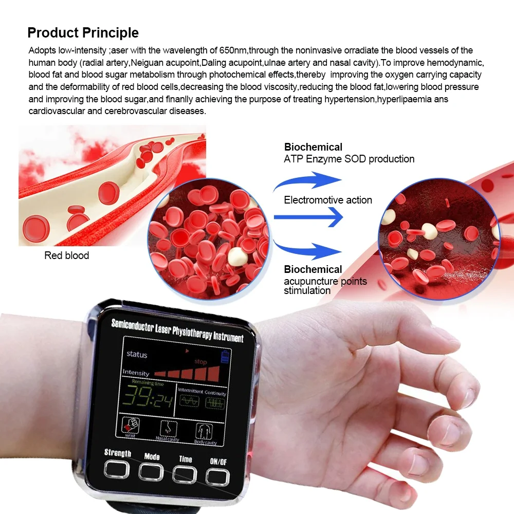 7 Holes 650nm Semiconductor Laser Physiotherapy Watch Wrist Watch For Diabetes Cholesterol Hypertension Treatment Sinusitis