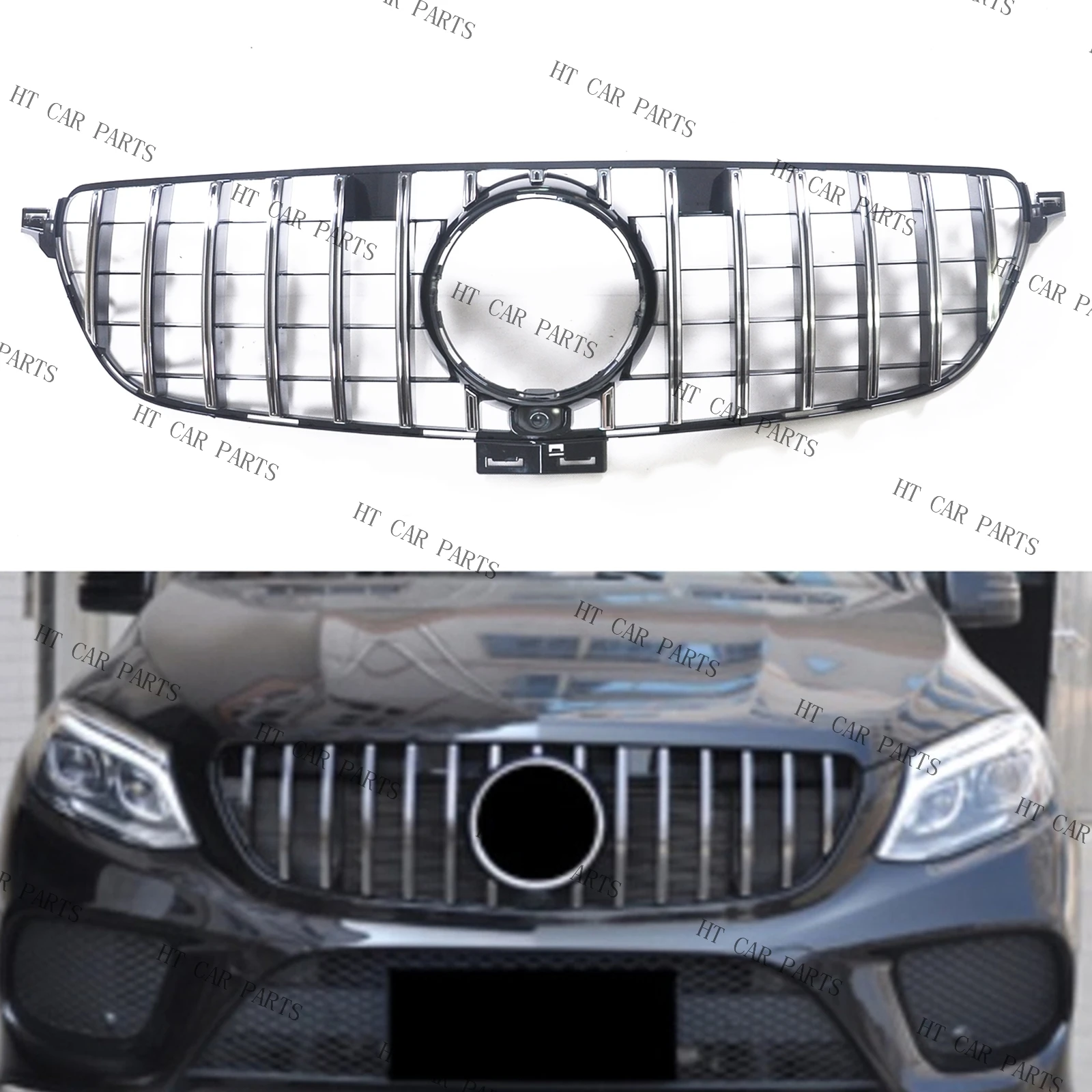

For Mercedes Benz w292 GLE Coupe C292 2015-2019 1PCS Silver Front Bumper Grille Cover GT Style