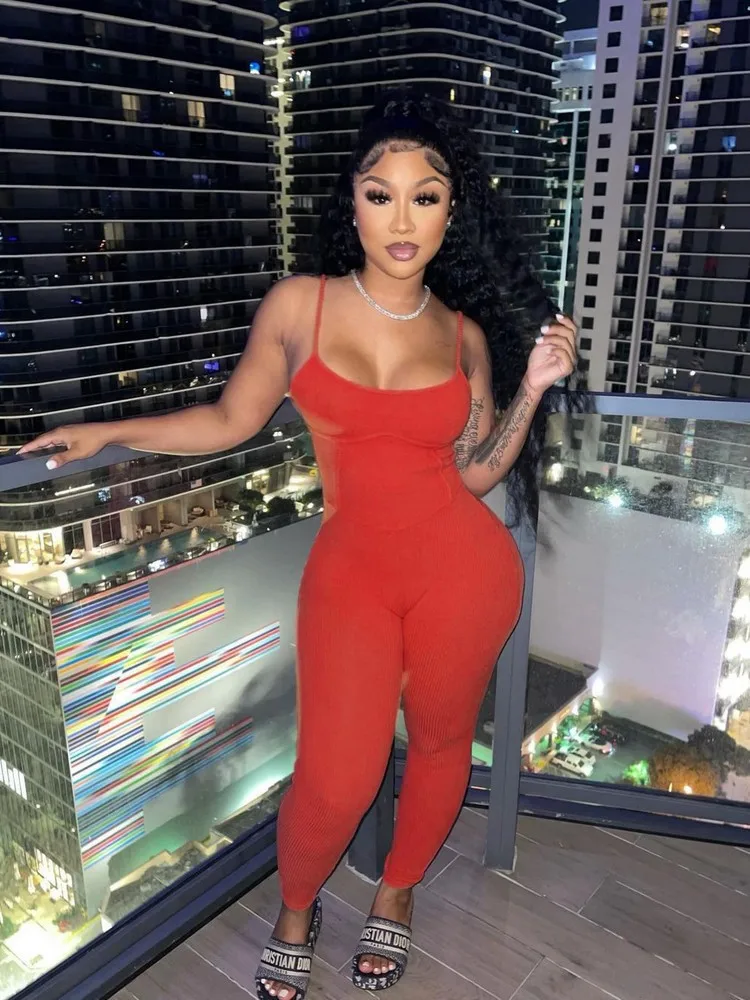 

Neon Orange Fitness Rompers Womens Jumpsuit Sexy Strapless Spaghetti Strap One Piece Overalls Summer Body-shaping Slim Bodysuit