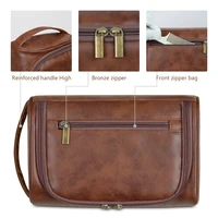 High Quality Travel Toiletry Bag For Women Men Retro PU Leather Cosmetic Bags Female Waterproof Travel Makeup Bag 2
