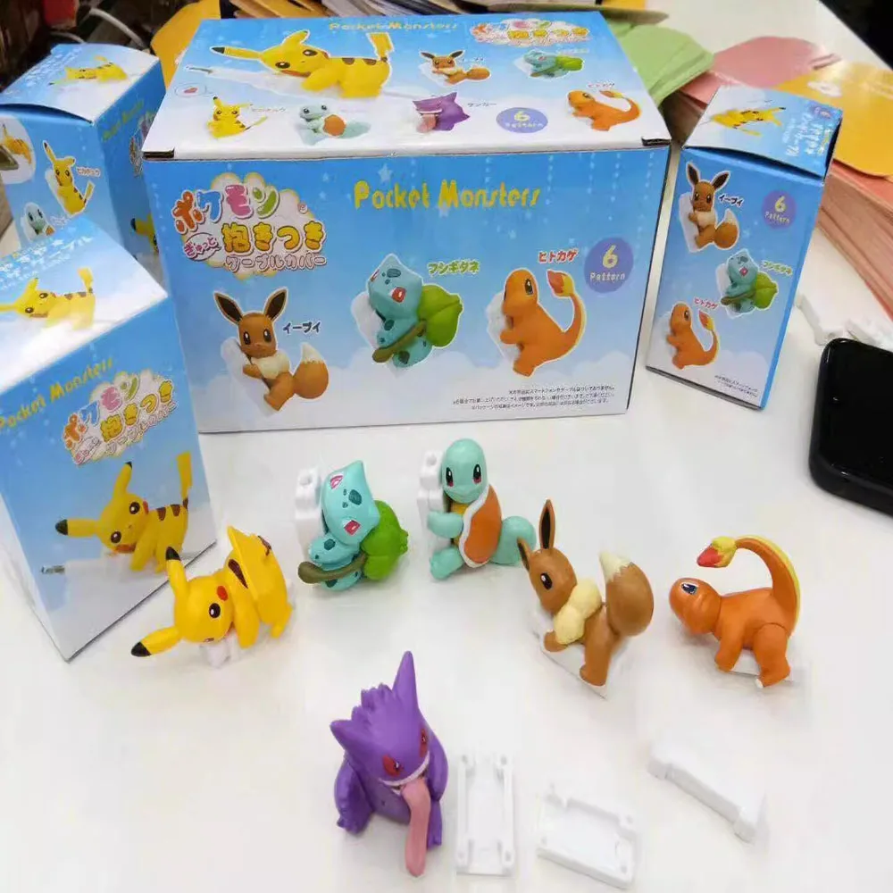Cute Pokemon Figures Hug Wire Clip Pikachu Charmander Eevee Gengar Pocket Monster Anime Kawaii Collectible Charm Dolls Toys Gift