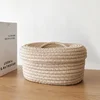 Cotton Knitting Storage Box Solid Color Oval Desktop Finishing Box with Lid Cosmetic Storage Basket Rattan Desk drawer organizer 3