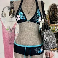 UETEEY 2025 New Summer Swimwear Bikinis Set Sexy Printed Lace Back Naked Bikini 2 Pieces Set Women's Swimwear Slit Beach Bikini
