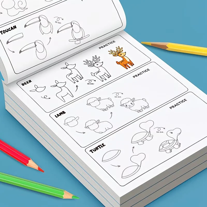 Come disegnare passo dopo passo - Oltre 500 disegni passo dopo passo, guida didattica, disegni divertenti e facili da seguire | Libri d'Arte Educativi che Ispirano la Creatività con Temi Ricchi come Animali, Strumenti Musicali, ecc., per Bambini | Facile da leggere | Il contenuto didattico è adatto a principianti senza esperienza precedente, iniziando dalle basi e progressivamente diventando più complessi, con passaggi chiari e non intricati che consentono ai bambini di facilmente padroneggiare le tecniche di pittura. - immagine 3