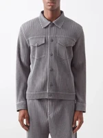 Miyake Pleated Men Button-down Jacket Cargo Pocket Single Breasted Male Coat 1