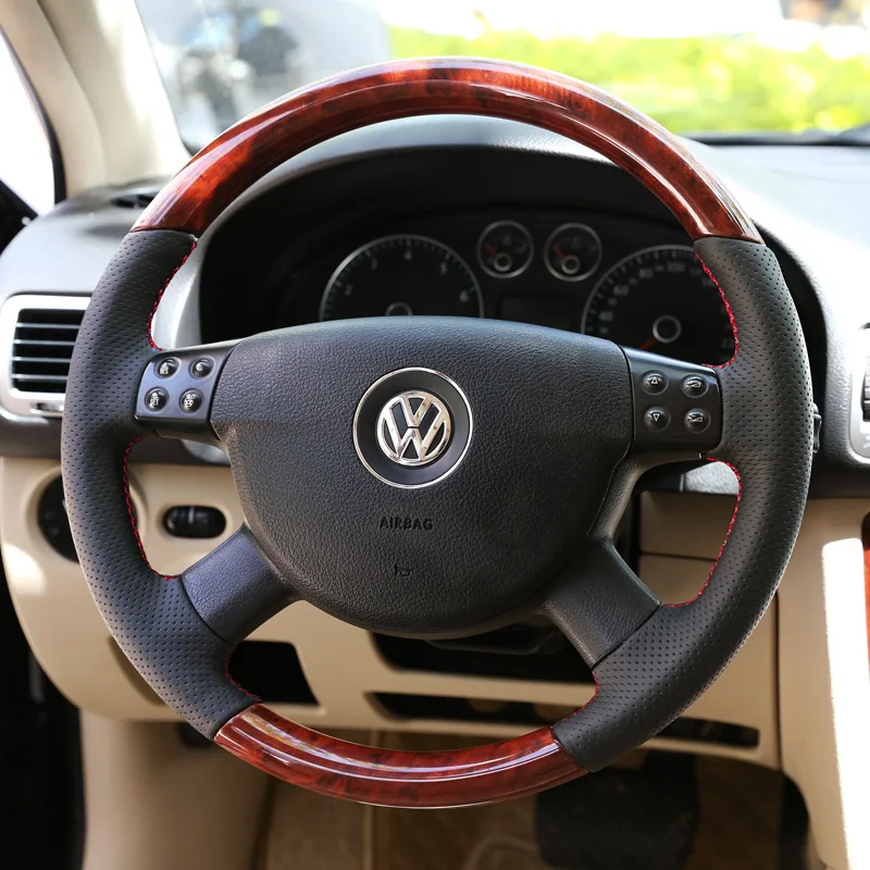 

For Volkswagen Lingyu Passat Mahogany Car Steering Wheel Cover Leather Wrap Hand-sewn Wear-Resistant Protection Steering Wheel