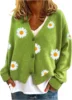 Women's Floral Print Long Sleeve V-Neck Sweaters Button Down Ribbed Cuffs Knit Cropped Cardigan Sweater 1