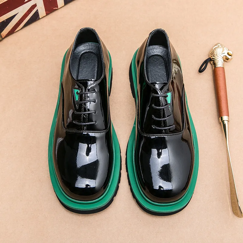 

England Style Mirrors Casual Leather Shoes Men Fashion Platform Black Daily Shoes Man Comfy Non-slip Lace-up Men's Social Shoes