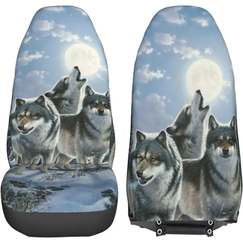 

Winter Snowy Wolf Group Car 2 Pcs Auto Covers Front Seats Only Vehicle Bucket Seat Protectors