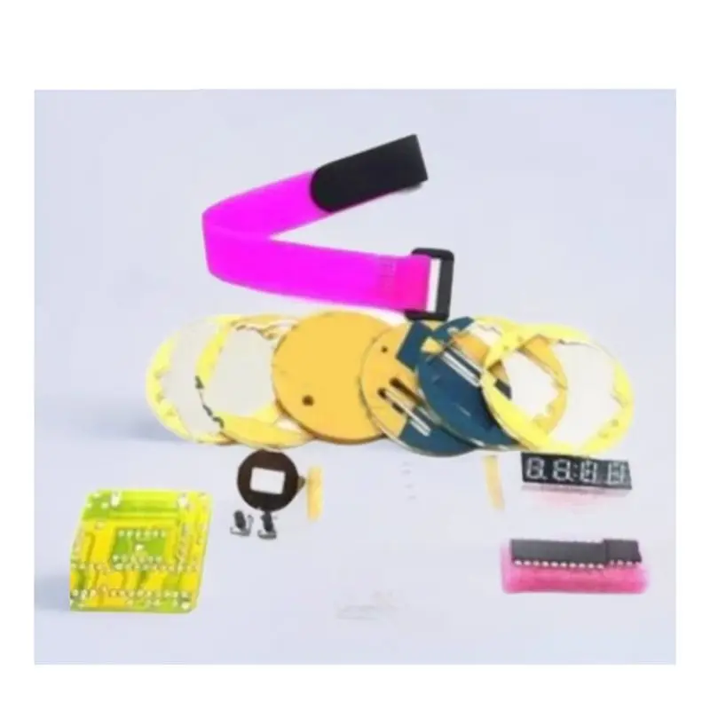 ABUH-DIY 키트 시계 전자 시계 단일 칩 LED 디지털 전자 시계 시계 모듈 커버 스트랩 색상 랜덤