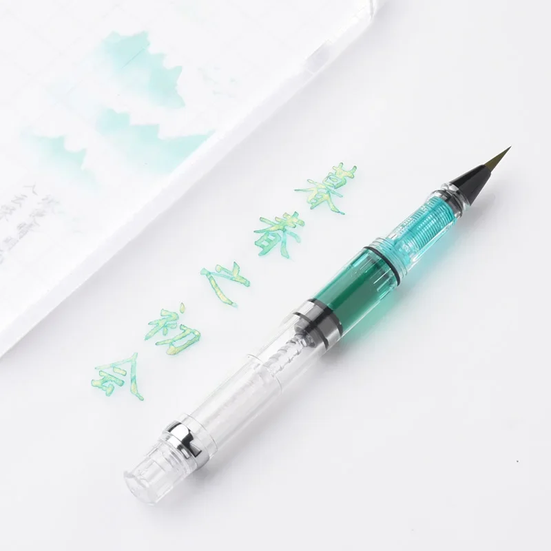 Piston Filler Transparent Calligraphy Brush Soft Brown Weasel Hair Brush Pen with Simple Box Creative Fountain Pen Style calligraphy brush