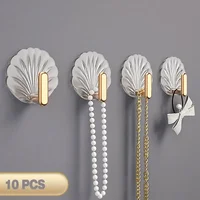 10Pcs Shell Shape Wall Hook Kitchen Bathroom Multifunction Punch Free Hooks Coat Hanger Home Decoration Paste Style Hooks 1