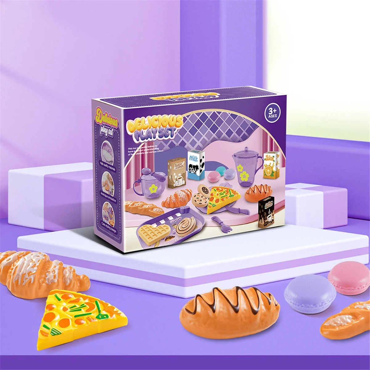 BAAU 33pc Play House Kitchen Toy Set Children Tea Play Set for Kids, Role Playing Toy with Dessert and Tableware