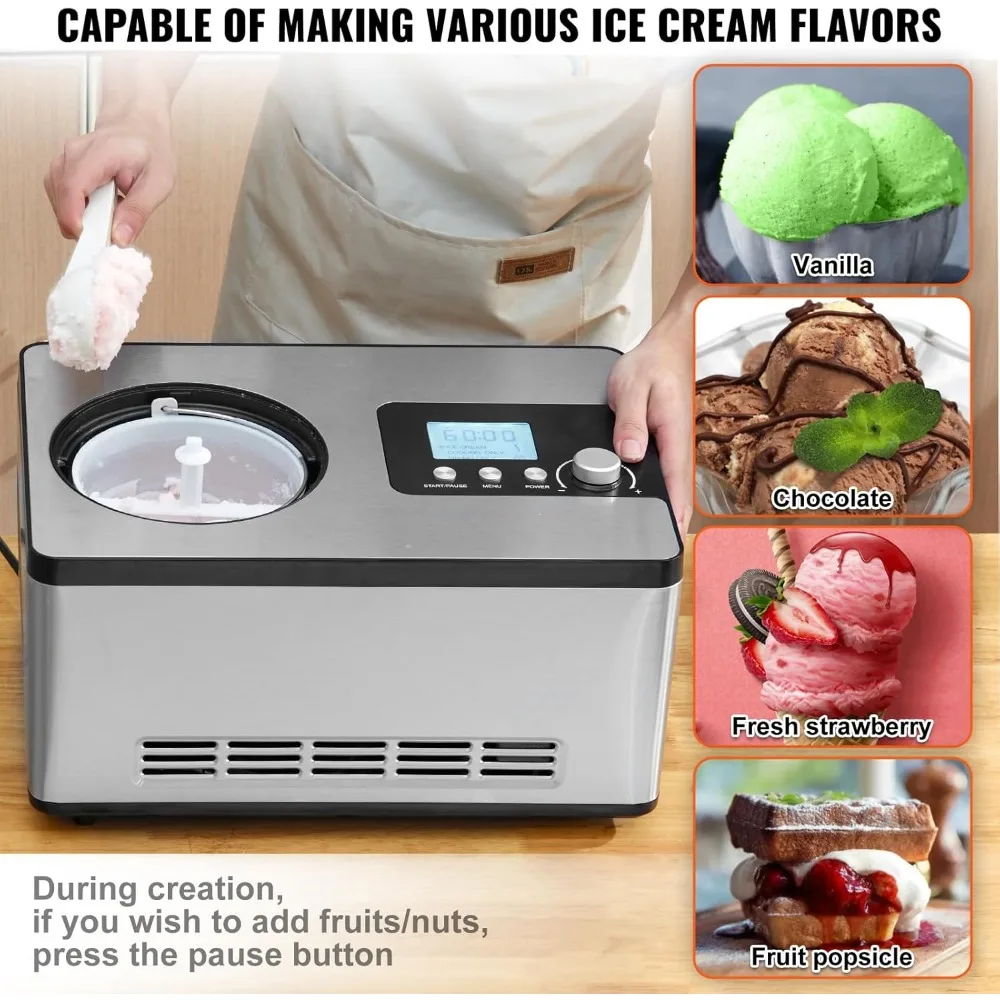 Automatic Ice Cream Maker with Built-in Compressor, 2 Quart No Pre-freezing Fruit Yogurt Machine, Stainless Steel 5