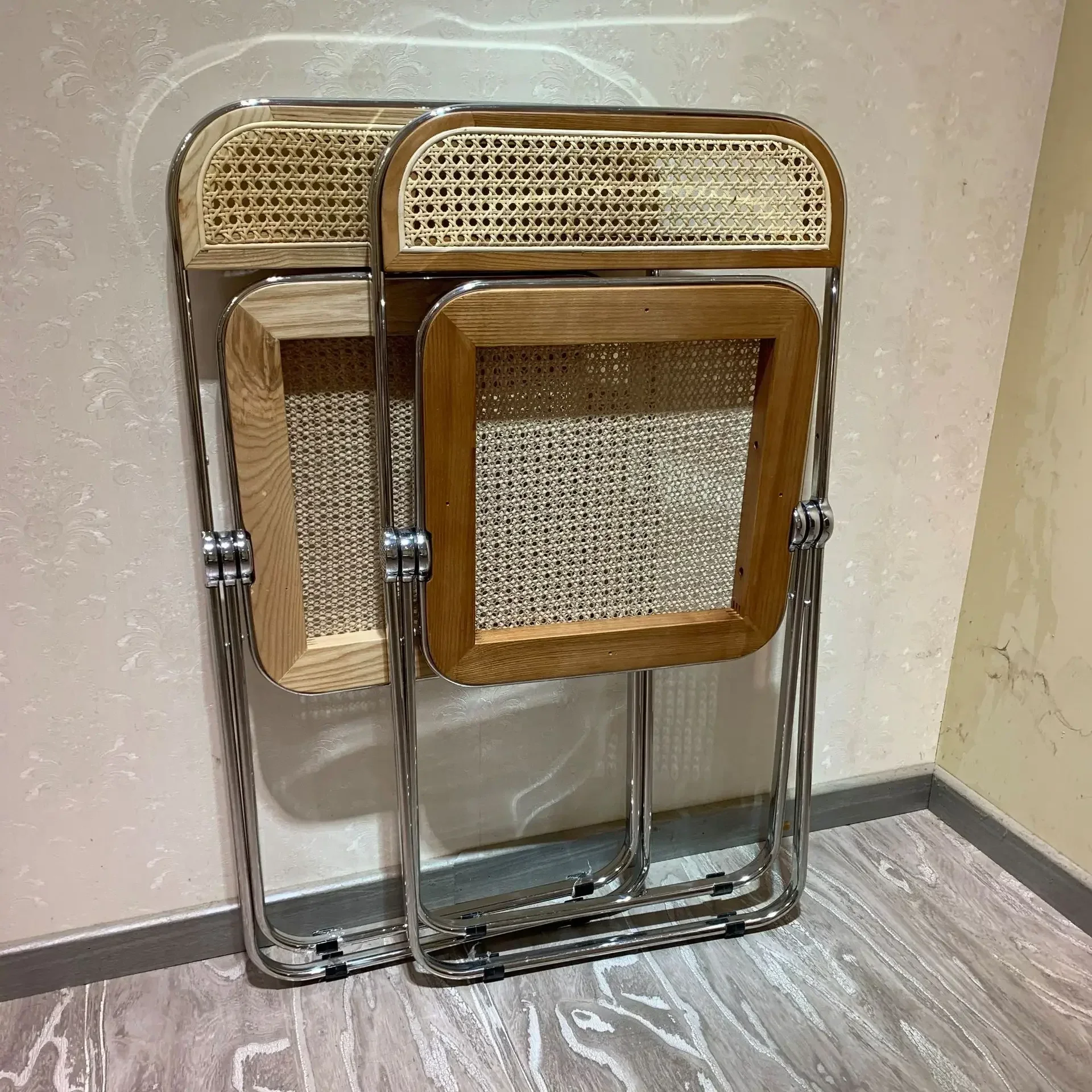 HighQuality Rattan Folding Chair Stainless Steel Imported Noodles Medieval Italian Design Clothing Store Photo B&B Inson sale