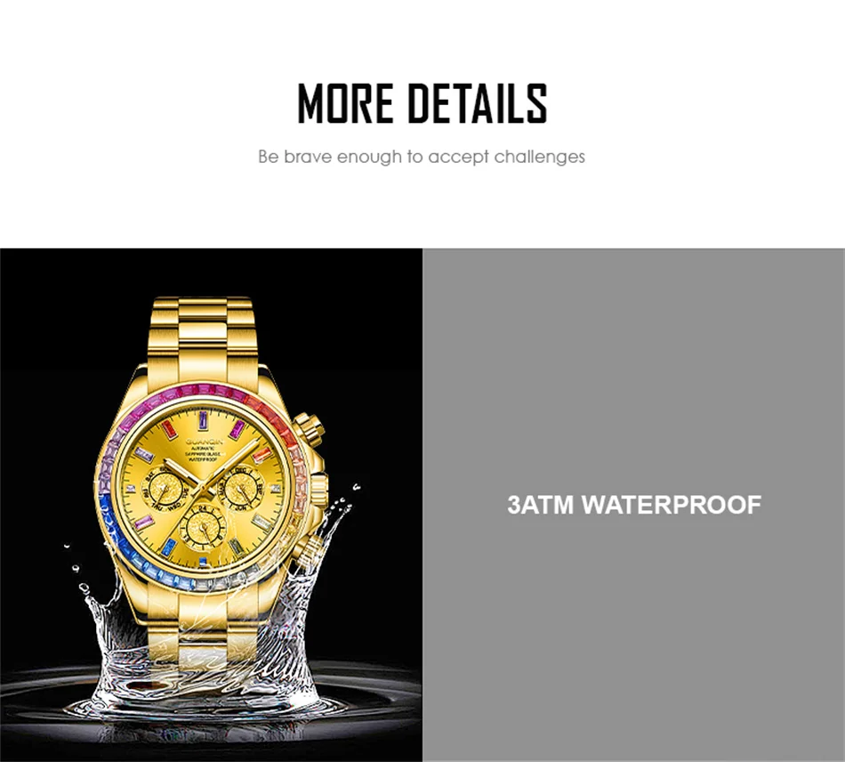 GUANQIN Woche Monat Luxus Herrenuhr Wasserdicht Automatik Selbstaufzug Mechanisch Regenbogen Diamant Kreis Design Saphir Stahl Uhr_voghion.com