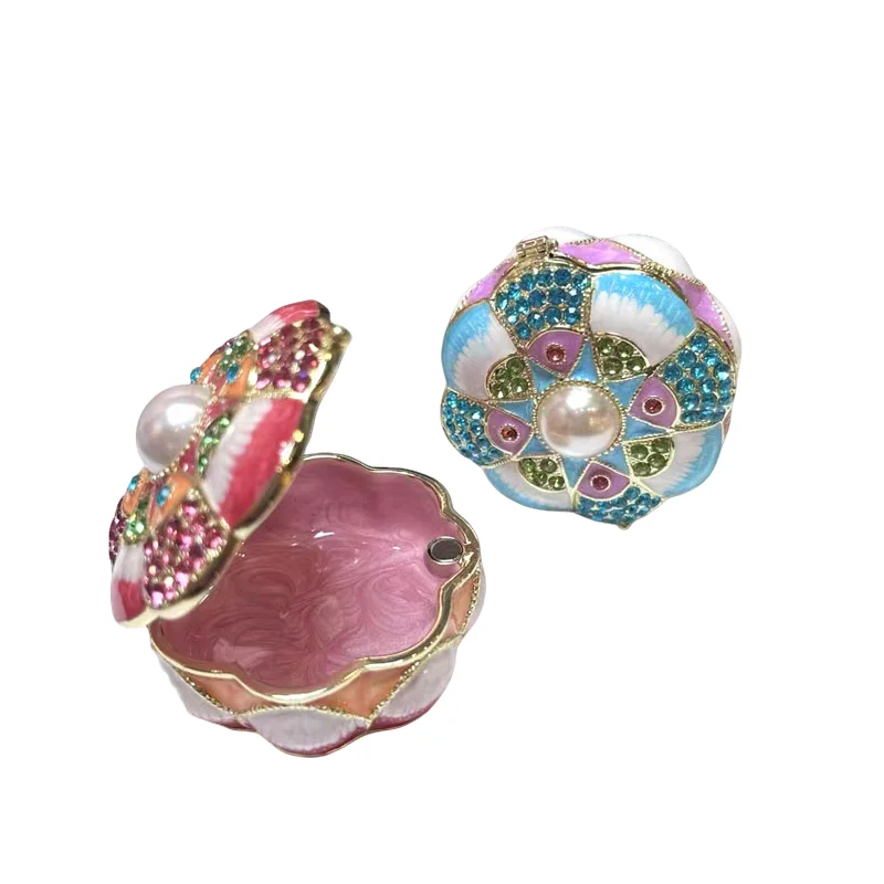 Hand Painted Enameled pink Trinket Box Decorative with Hinged Home Decoration storeage box for jewelry birthday gift