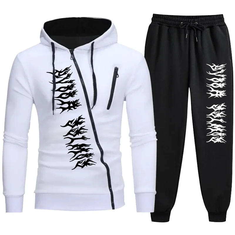 Polyester Mens Tracksuit Zipper Hoodie Sweatpants Set