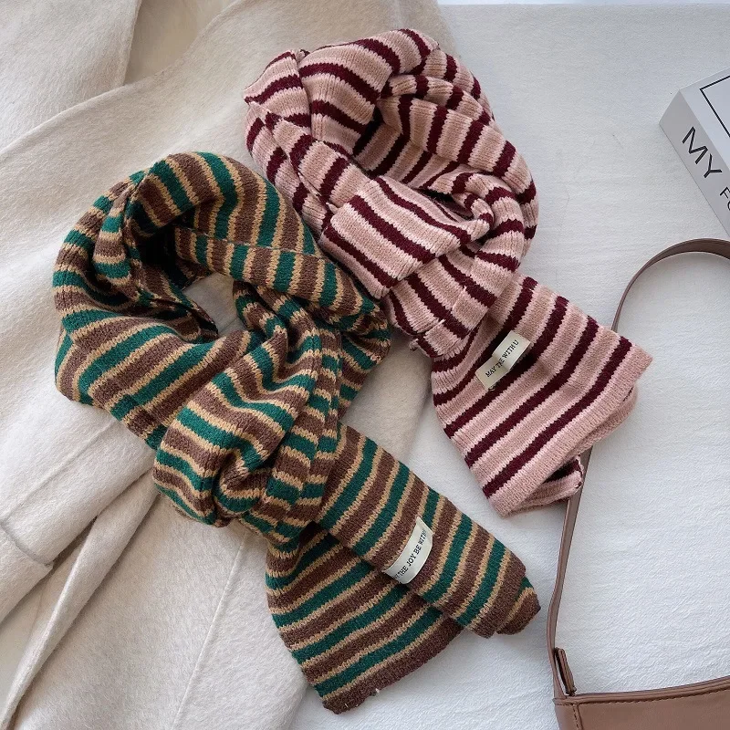 

Striped Print Wool Scarves Spliced Wool Women Winter Thick Warm Blanket Scarf Knitting Wool High Quality Shawl Wrap T837